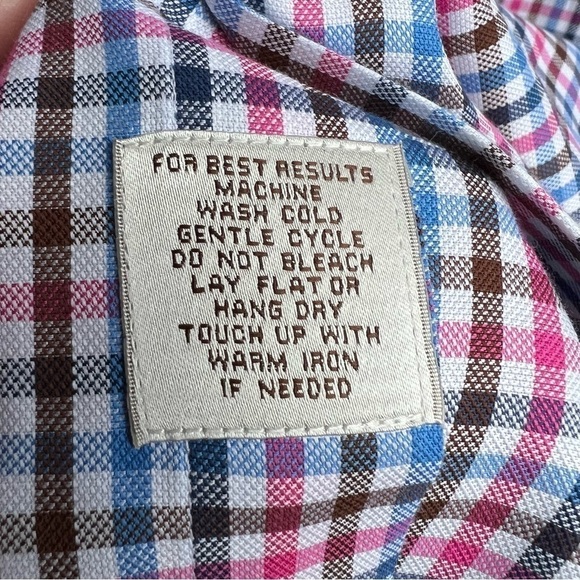 Peter Millar Men’s Pink Brown Blue Plaid Button Front Long Sleeve Shirt, Medium - Picture 5 of 9